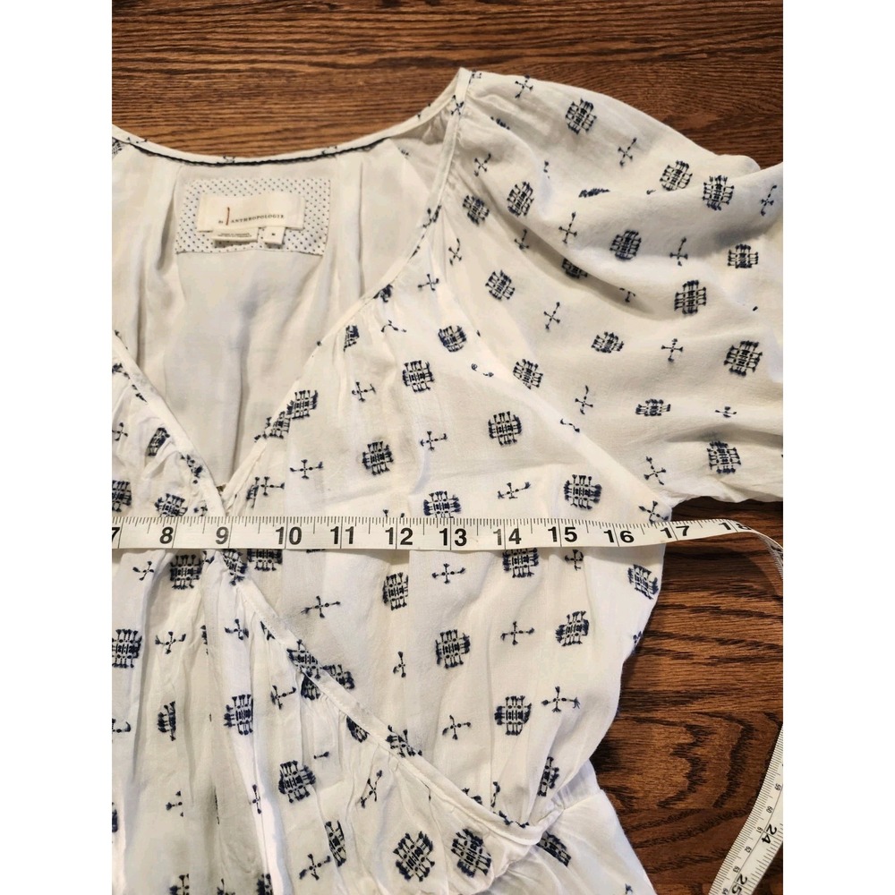Anthropologie Marcie Surplice Embroidered Puff Sleeve V Neck Dress Medium White - Picture 6 of 11